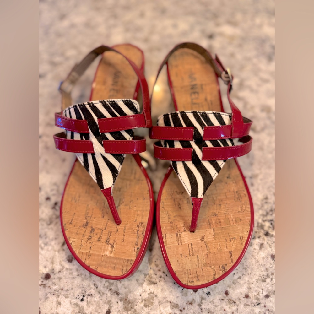 Vaneli Red and Black Sandals with Zebra Print